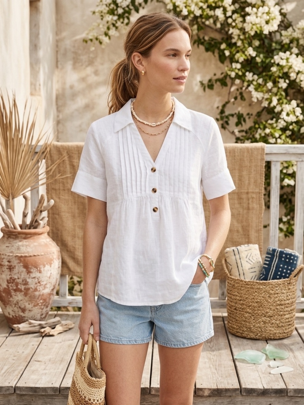 ZARA Linen Collared Pintuck Pleated Button Front Flowy Boho Femme Size XS NWT